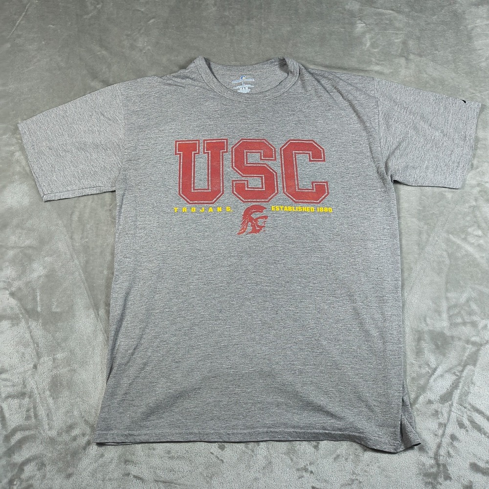 Vintage USC Trojans Shirt Men Large Heather Gray Russell Athletics Football NCAA